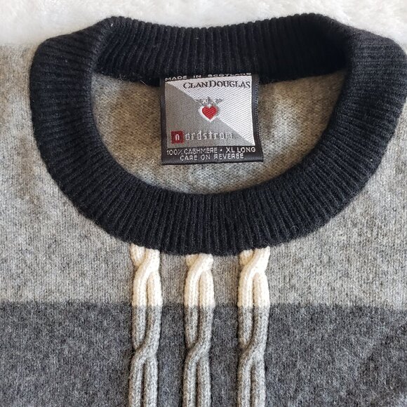 CLAN DOUGLAS Men's Crew Neck 100% Cashmere Ombre/Stripe Sweater SZ XL Long - Picture 7 of 15